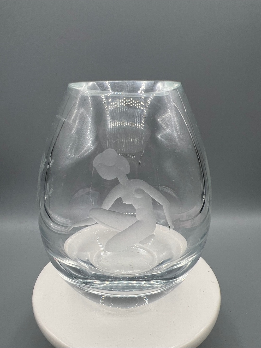 Holmegaard Clear Glass Vase with Frosted Ballerina Motif